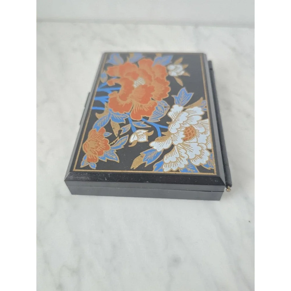 Vintage Asian Floral Travel Jewelry Box Compact with Mirror - 6 Compartment